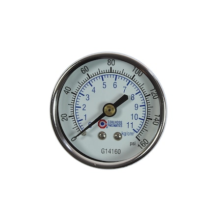 Coilhose Pneumatics 0-160 psi psi, 2" Dial, 1/4" Back Location G14160-DPB